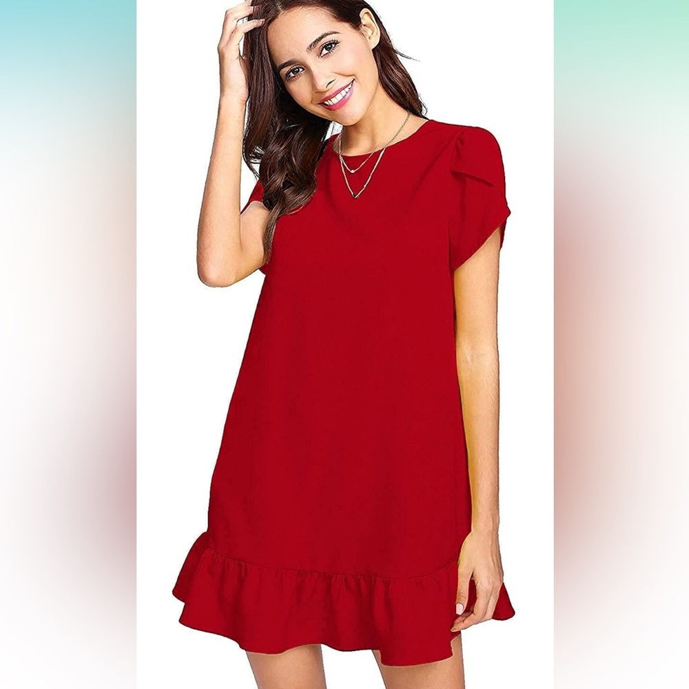 Beyove Summer Casual Ruffle Hem Petal Short Sleeve Tunic Mini Dress | NEW!!!❤️